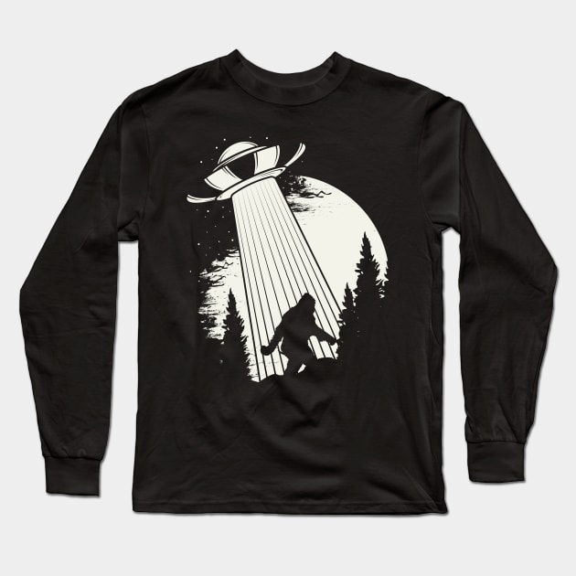 Bigfoot Ufo Abduction Long Sleeve T-Shirt by Tesszero